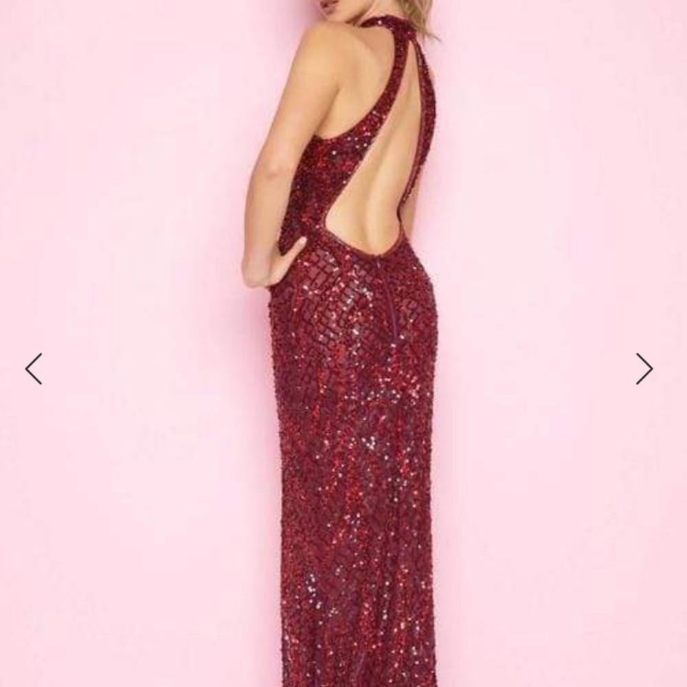 Mac Duggal sequence dress high neck low back